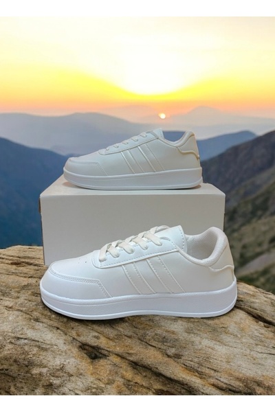 Trendova White Two-Stripe Unisex Daily Light Sole Sneaker Sports Shoes