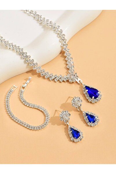 Estilo Lingerie GÜMÜŞ KAPLAMA ZİRKON TAŞLI TAKI SETİ ABİYE TAKI SETİ DÜĞÜN TA...