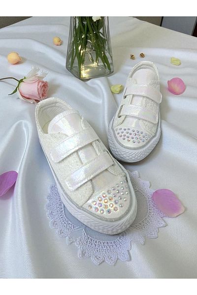 PATİK BEBE Girl's White Color Stone Strap Stylish Shoes