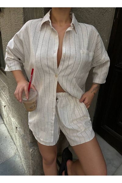 LB Laluna Butik Σετ σορτς πουκάμισο Oversize Γυναικείο Len Look