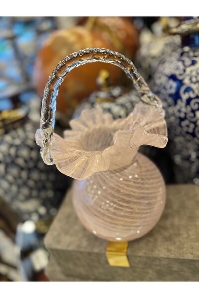 hediye ESTERHOMEDECOR Murano cam fırfırlı sepet kulplu 25cm kulpsuz kısım 18cm