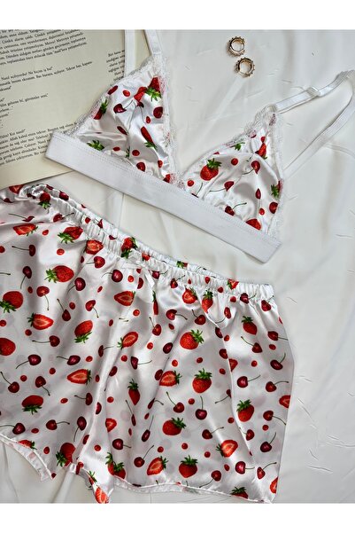 ROZENİN LINGERIE Patterned Satin Bralet Shorts Pajama Set