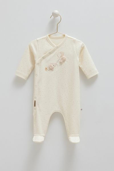 Caramell Elephant Embroidered Baby Romper 100% Cotton Interlock Fabric Side Snaps 0-6 Months