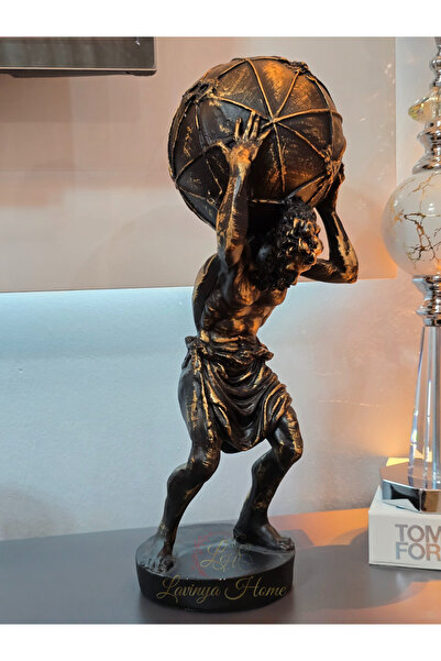 LH Lavinya Home Dekoratif Biblo Herkül 15x42 cm | Siyah Gold Detaylı Polyeste...