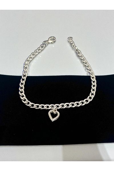 BeyzHal Silver Color Heart Charm Chain Bracelet – Trend Jewelry (1 Piece)