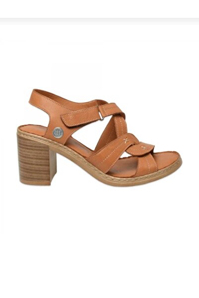 Mammamia 2505 Genuine Leather Velcro Thick Heeled Sandals