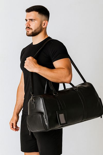 Çantacım Sports Bag Travel Leather Black with Shoe Compartment