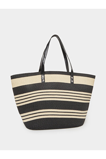 Styli Striped Straw Shoulder Bag with Dual Handle