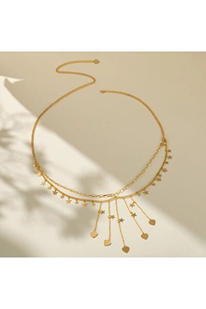 Genel Markalar Şıklığınızı Tamamlayacak Kalp Yıldız Zincirli Bel Kemer