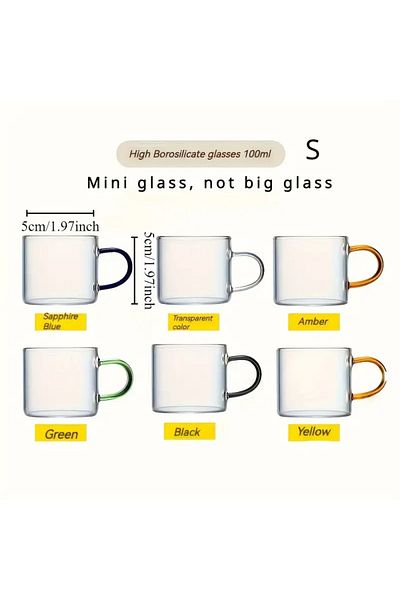 CİHO 6' Li Colored Handle Borosilicate Glass Coffee Tea Mug Cup 100 ml (Vivatti)
