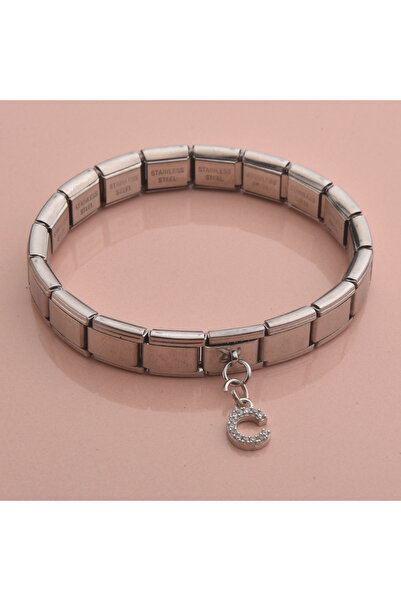 idolavm سوار من الفولاذ للسيدات بحرف Queen C إكسسوار هدية مجوهرات إيطالية ساحرة