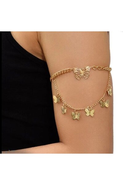 Genel Markalar Şıklığı ve Zarafetiyle Kelebek Modeli Zincirli Üst Kol Bilezik