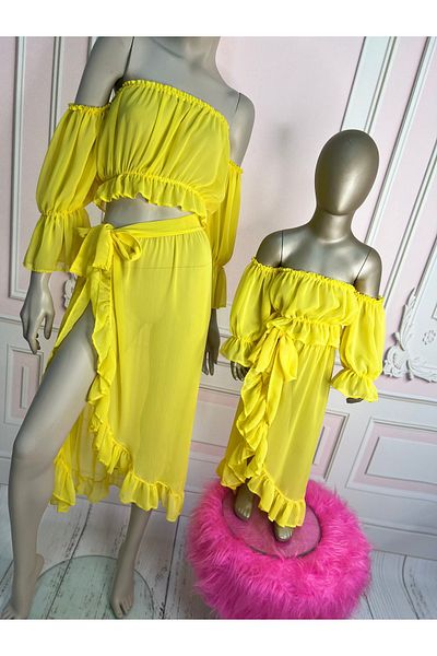 NA ADDESIGN Mother Daughter Yellow Pareo Set, Mother Daughter Beach Set(Prices Are Separately Add Separately to the Cart)