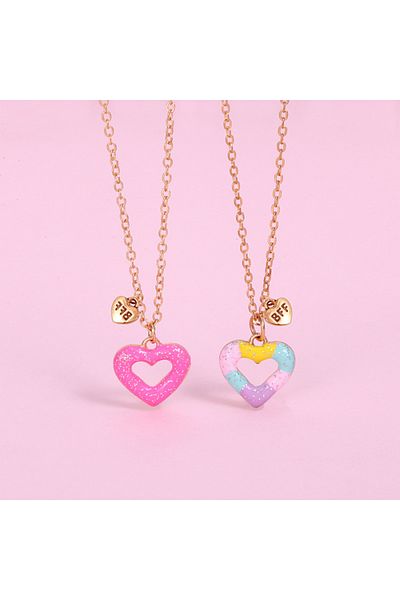 Tessero Set of two necklaces for friends, BFF, heart pendant with glitter, 18K gold plated