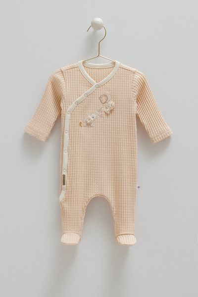 Caramell Elephant Embroidered Baby Romper 100% Cotton Interlock Fabric Side Snaps 0-6 Months