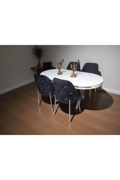 NUNKA HOME Açelya Silver 4 Kişilik BabyFace Salon & Mutfak Masa Takımı Mdf La...