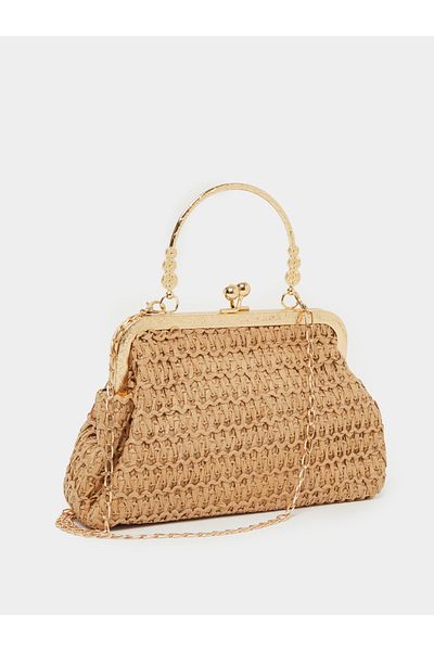 Styli Textured Kiss Lock Clutch with Metal Handle