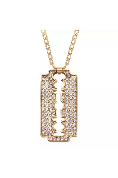 Tessero Chain with a razor blade pendant, decorated with zirconia stones, 18K gold plated, gold
