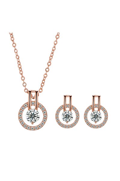Tessero Women's jewelry set, earrings and necklace with pendant, zirconia stones, Tessero, rose gold