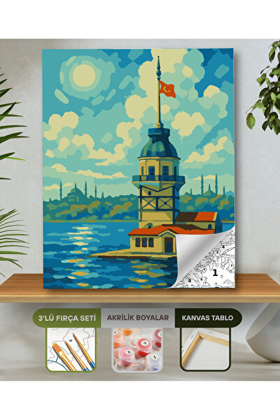hediye hobim Sayılarla Boyama Seti 40x50 Cm (Çıtalı) Fırça Boya Dahil Numaral...