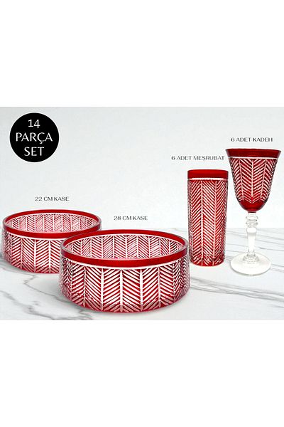 Akden Kristal Crystal Cutting Decor Handcrafted Glass Bowl & Cup Set