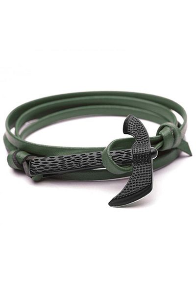 Tessero Genuine leather bracelet, wrapped style model, axe-shaped clasp, Tessero, green