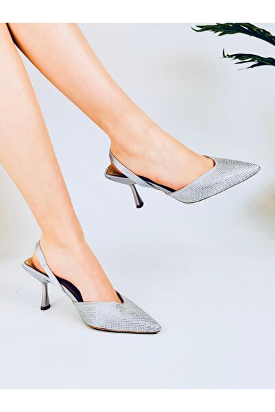 Efulia Pantofi cu toc pentru femei, cu detaliu de bandă elastică strălucitoar...