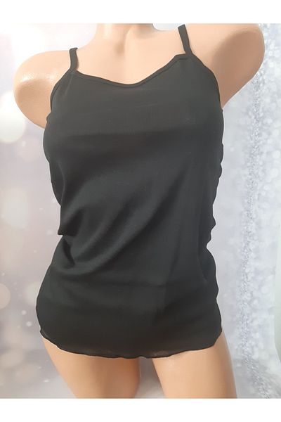 Butik Ribbed 100% Cotton Women's Tank Top with Black Rope Straps