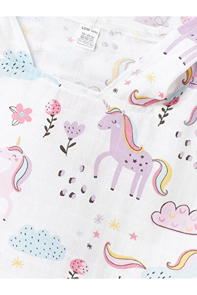 LC Waikiki Lcw Baby White Hooded Printed Baby Girl Bathrobe