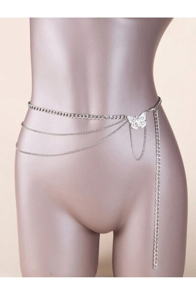 Genel Markalar Zarif Gümüş Renk Kelebek Bel Zinciri ile Şıklığınızı Tamamlayın