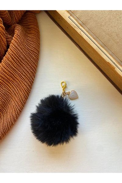 Cisemco Heart Themed Plush Keychain with Pompom Figure