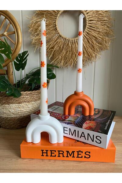 Porselian Gökkuşağı Renkli Beton Şamdan Mumluk 9x11 cm – Modern ve Dekoratif ...