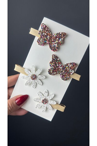 Toka Perisi Набір шпильок з блискітками у вигляді метеликів та маргариток (металеві шпильки покриті стрічкою)
