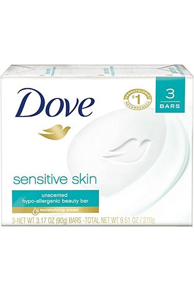 Dove Sensitive Skin Beauty Bar, Unscented, 3 Count, Pack of 1