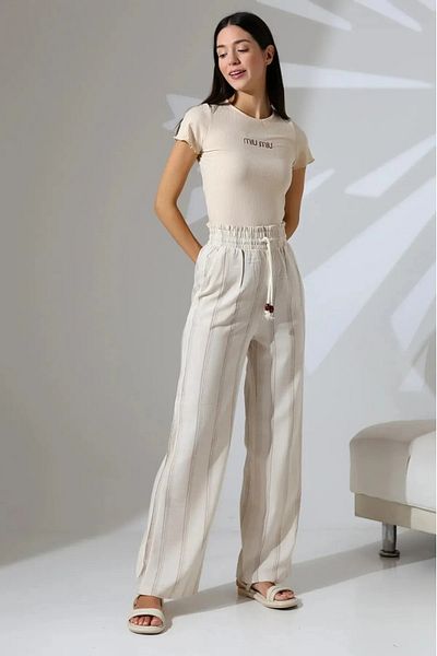 Lacesta Striped Linen Fabric Trousers