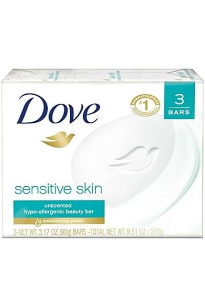 Dove Sensitive Skin Beauty Bar, Unscented, 3 Count, Pack of 1