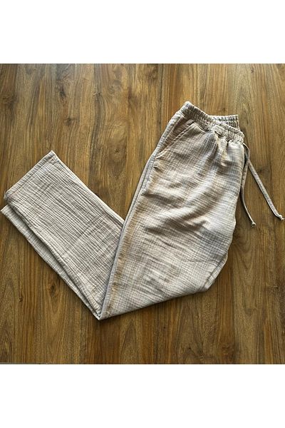 hakkoymaz 100% Cotton Pocket Muslin Fabric Natural Like Nothing Casual Comfortable Pajama Bottoms