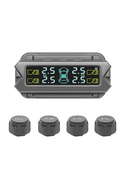 TECHSTAR ® Tire Pressure Monitoring System Tpms, Solar Charging, 4 External Sensors, Lcd Display