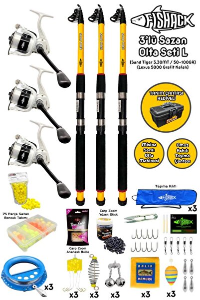 Fishack Tam Takım Sazan Olta Seti - 3'lü Set - L - 3.30MT/50-100GR