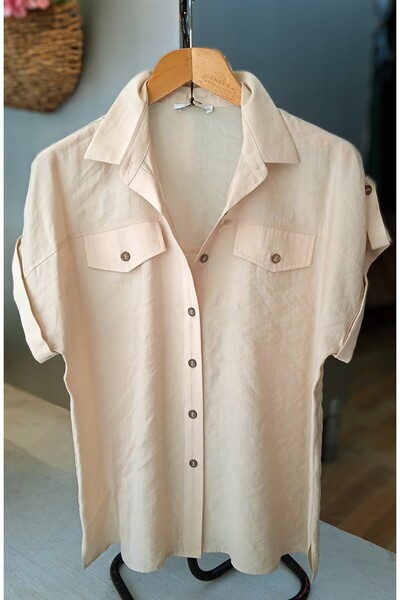 İKLİM-JOVENNA Climate Jovenna Beige Color Safari Model Modal and Viscose Blend Fabric Shirt
