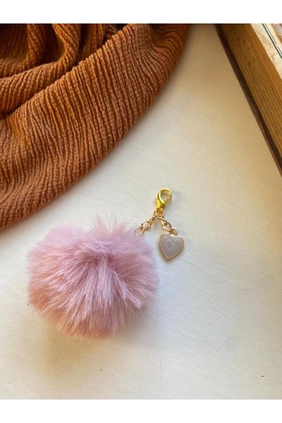 Cisemco Heart Themed Plush Keychain with Pompom Figure