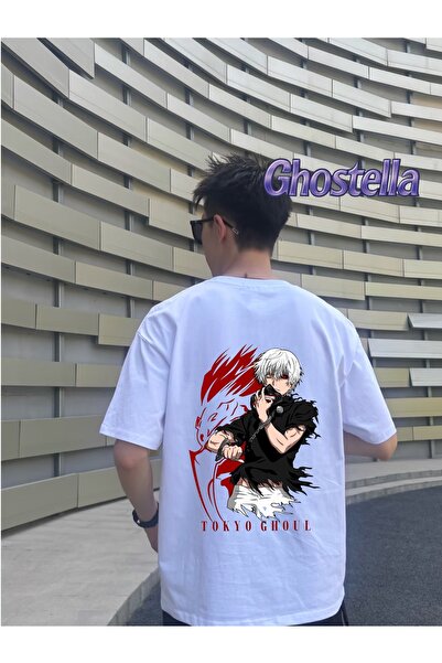Minga London Tricou unisex supradimensionat cu imprimeu alb Tokyo Ghoul-Ghost...