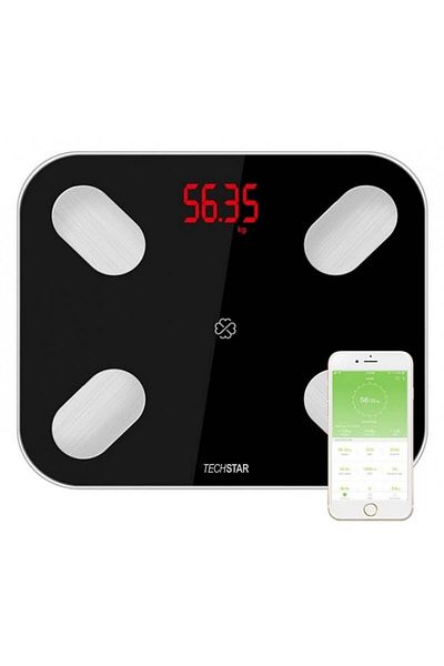 TECHSTAR ® Smart Electronic Scale, Black, Digital Display, Wireless, Bluetooth, Max Weight 180kg, Com