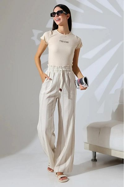 Lacesta Striped Linen Fabric Trousers