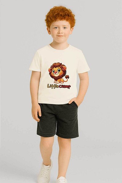 peki baby&kids Well Boy's Combed Little Champ Lion Yellow Red T-Shirt 19587