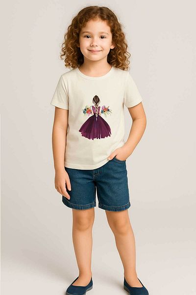 peki baby&kids Well Girl's Combed Cotton Purple Dress Back Girl Printed T-Shirt 19592
