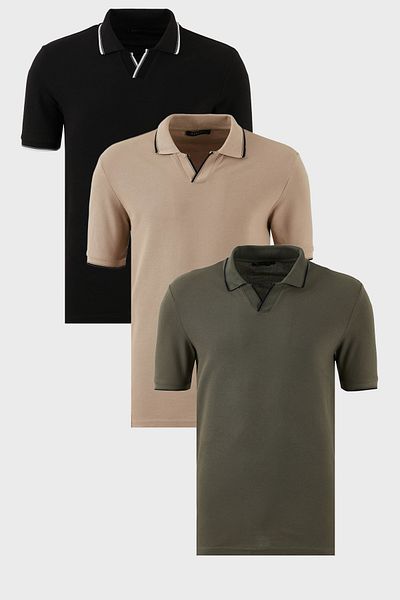 Buratti Cotton Regular Fit Stripe Detailed 3 Pack Polo Neck t Shirt Men's Polo Neck t Shirt 59029