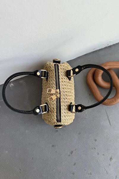 LEONAS Tiny Straw Women's Hand and Shoulder Bag Clarise Black