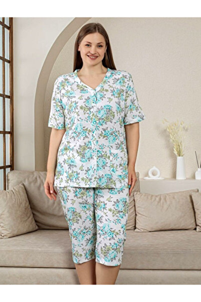 Star Fashion Pijama dama bumbac, marimi mari, stil Capri, cu pantaloni trei s...