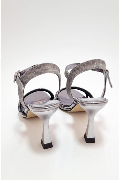 MSF16SHOES Antrasit Platin Renk İnce Topuklu Kadın Abiye Ayakkabı